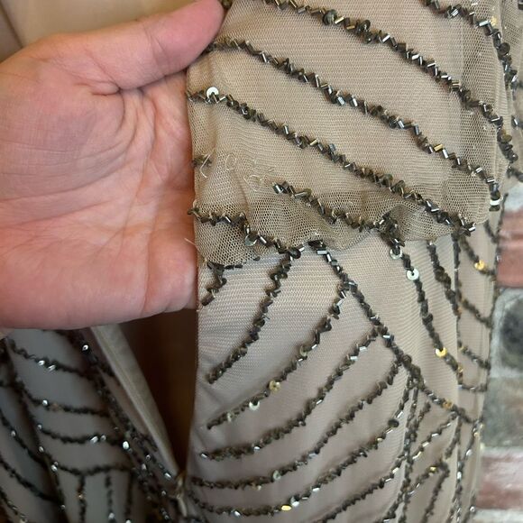 Adrianna Papell Hand-beaded Blouson Long Sleeveless Gown in Nude Size 4 - Picture 5 of 9